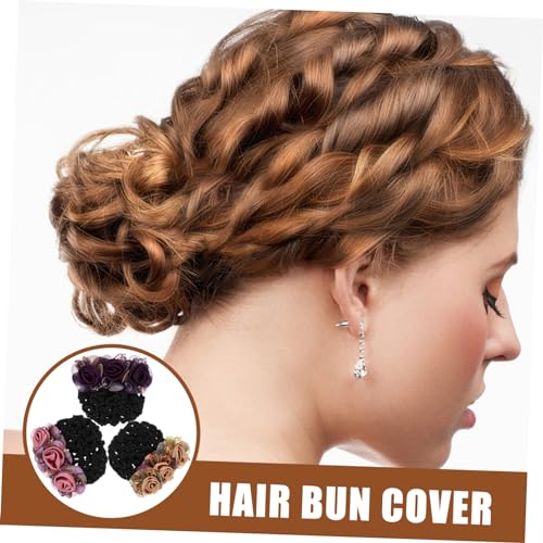 Filet à chignon fleuri style infirmière triple pack avec pinces