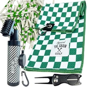 Golf Accessories for Men – Golf Club Water Brush, 50 Golf Tees, Divot Tool & 12×20 Inch Towel – Golf Gifts for Men, Mens Golfing Gifts, Golf Essentials for Men, Golf Accessories Kit