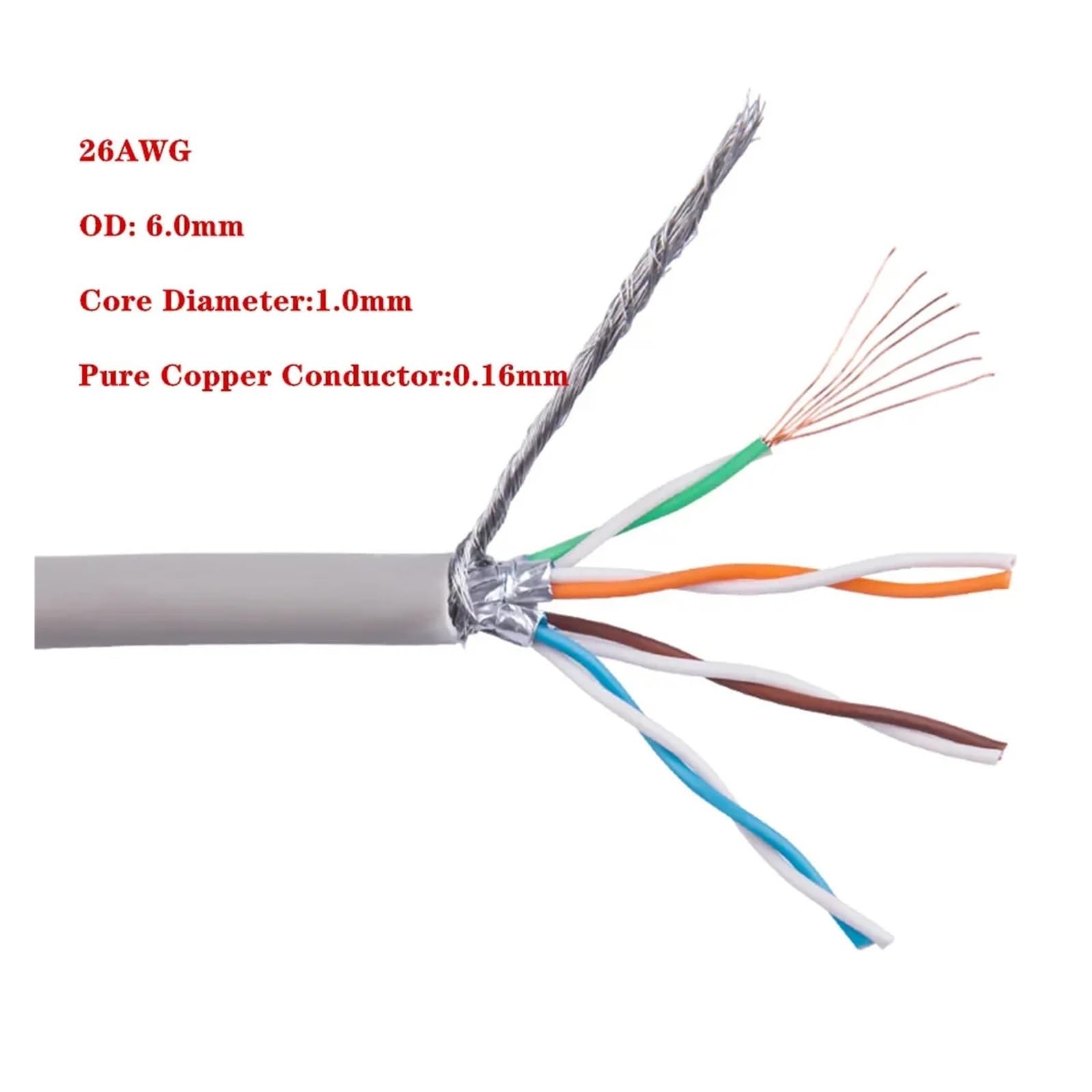 Cavo di Rete RJ45 Cat6A da 10 M 10G SFTP Cavo multifilare a Doppia schermatura Doppino Intrecciato Cat 6A R J45 Cavo Patch Cavi LAN Ethernet (Color : Gray, Size : 305)