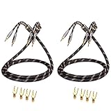 SKW Hi-Fi スピーカーケーブル 1.5M、交換可能なバナナプラグケーブル、金メッキプラグ、ナイロンブレード、Hi-Fi品質ケーブル/ 2本