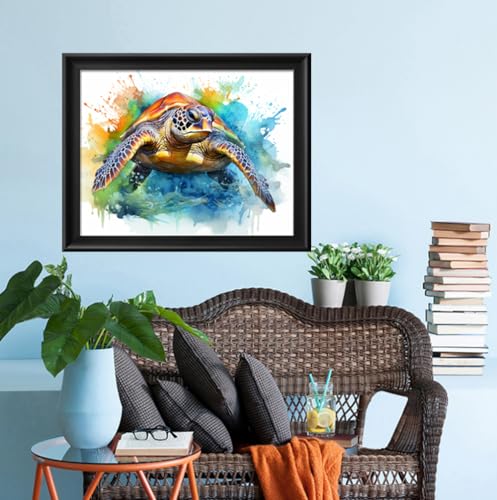 Image of Leczany Cross Stitch Stamped Kit for Adults - Colored Turtle | DIY Embroidery Starter Patterns Craft Kit Needlepoint for Beginner | 11CT, 3 Strands | 16.5x13 inches