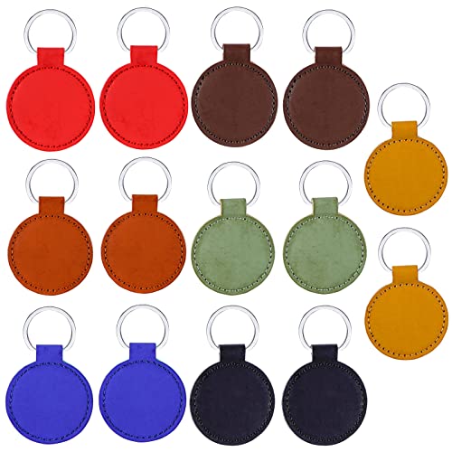 KRUCE Kit de llavero de cuero de 14 piezas para manualidades, llaveros de piel sintética multicolor con llaveros para grabado láser, fabricación de llaveros de cuero Cover