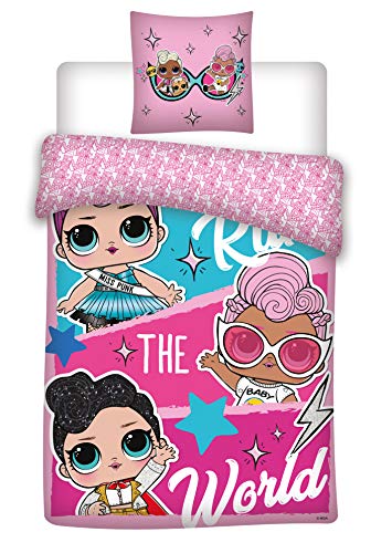 Aymax S.P.R.L. Parure de lit L.O.L. Surprise! Rock The World - Housse de Couette 140x200 cm + Taie d'oreiller 63x63 cm