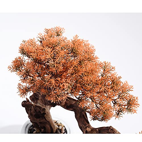 Sztuczne drzewko bonsai z symulowanymi jesiennymi liśćmi do domu i biura, roślina doniczkowa w ceramicznej doniczce