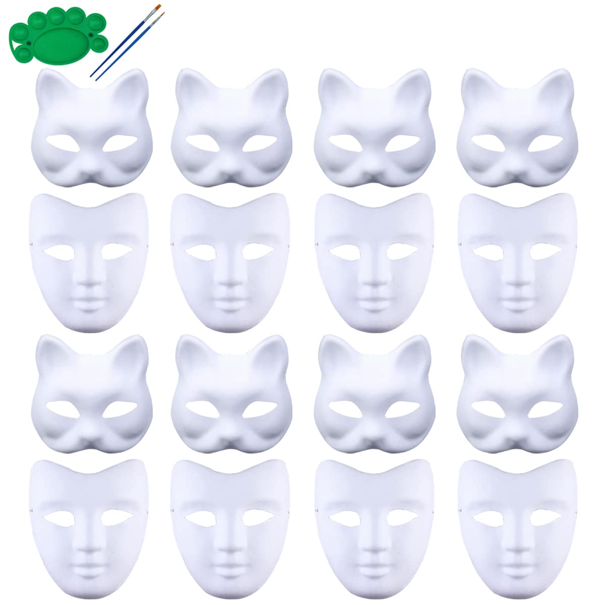 Qavctw 16PCS DIY White Masks Paper Cosplay Christmas Party Mask Unpainted Plain Craft Masquerade Masks for Christmas Mardi Gras Party Mask — image 1