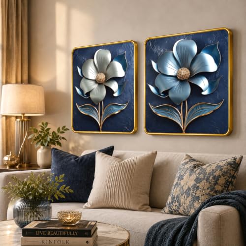 Image of RANDOM Premium Square Wall Painting Set of 2, 38 x 38 cm (Floral Painting)
