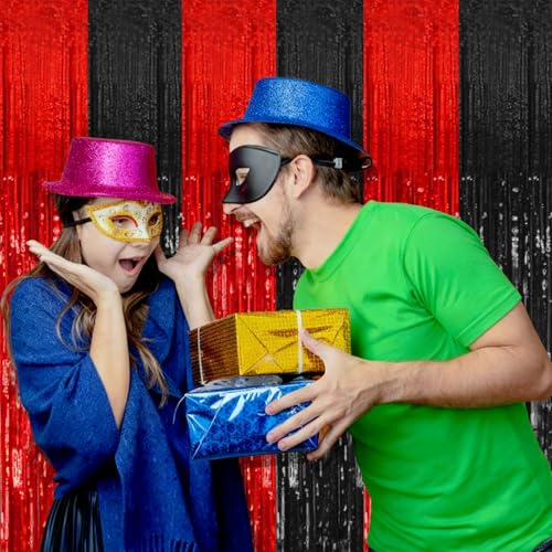 Image of 5 Pack Black and Red Backdrop Party Decorations Tinsel Curtain Halloween Party Streamer Foil Fringe Birthday Decorations Photo Booth Fancy Ball Christmas New Year Graduation Party Decor Decor