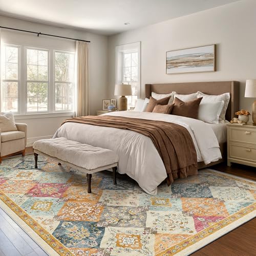 Rugland 5x7 Area Rugs - Stain Resistant Washable Rug, Anti Slip Rugs for Living Room, Vintage Tribal Area Rugs(TPR09-Multi, 5'x7')