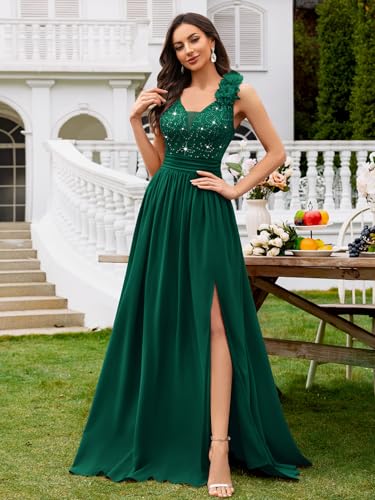 Image of Miusol Women's Vintage V-Neck Sequined Split Formal Evening Maxi Dress