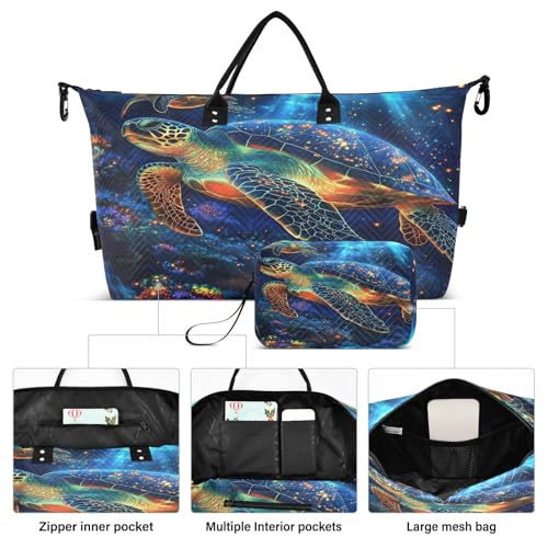 Weekender Bags Travel Duffel Gym Bag Dreamy Two Turtles Carry on Overnight Tote Bag with Toiletry Bag for Airplane Travel Trip Gym Yoga2