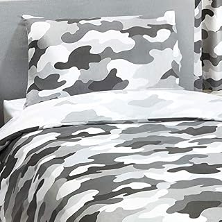 Price Right Home Army Camouflage Grey Kids / Teens Bedroom Range - Duvet Cover Set, Fitted Sheet Set & Curtains Available (Single Duvet Cover Set)