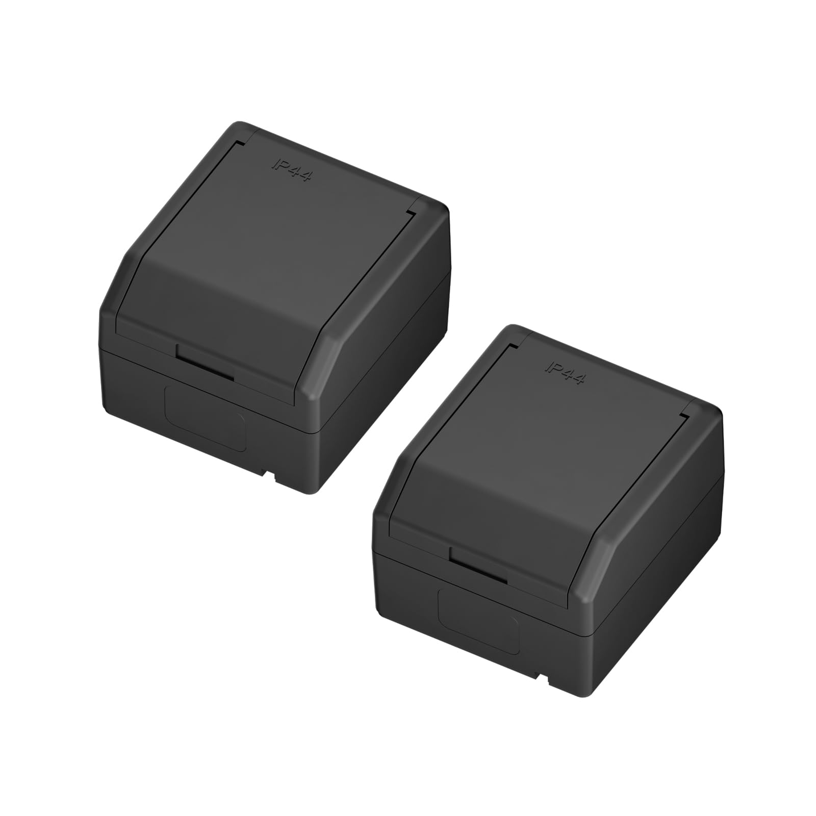 Temolink Euro Classic IP44 Aufputz Steckdose 2 Stück, 1 Fach Schuko Wandsteckdose mit Abdeckung, 250V 16A, 68 x 75 mm Außensteckdose wasserdicht, Schwarz