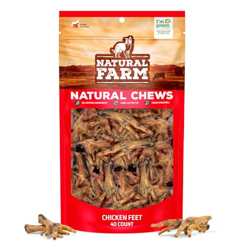 Natural Farm Nail-Free Chicken Feet Dog Treats (40 Pack) 100% Free-Range Air Dried Chicken Feet No Nails Fully Digestible High Protein Low Calorie Joint Support Single Ingredient