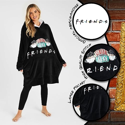 FRIENDS Hoodie Blanket Women, Sherpa Fleece Oversized Hoodie Poncho(Black) - Image 7