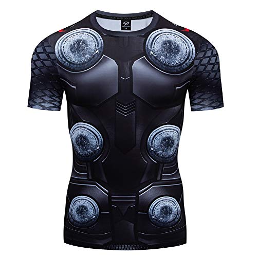 COGETER Black Yellow Short Sleeve Sports Fitness Super Heroes Men Workout Compression Thanos Shirt