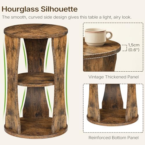 YATINEY Round Side Table, 3-Tier Small End Table with Storage Shelves, Wooden Accent Table for Living Room, Bedroom, Rustic Brown ET15BR — view 5