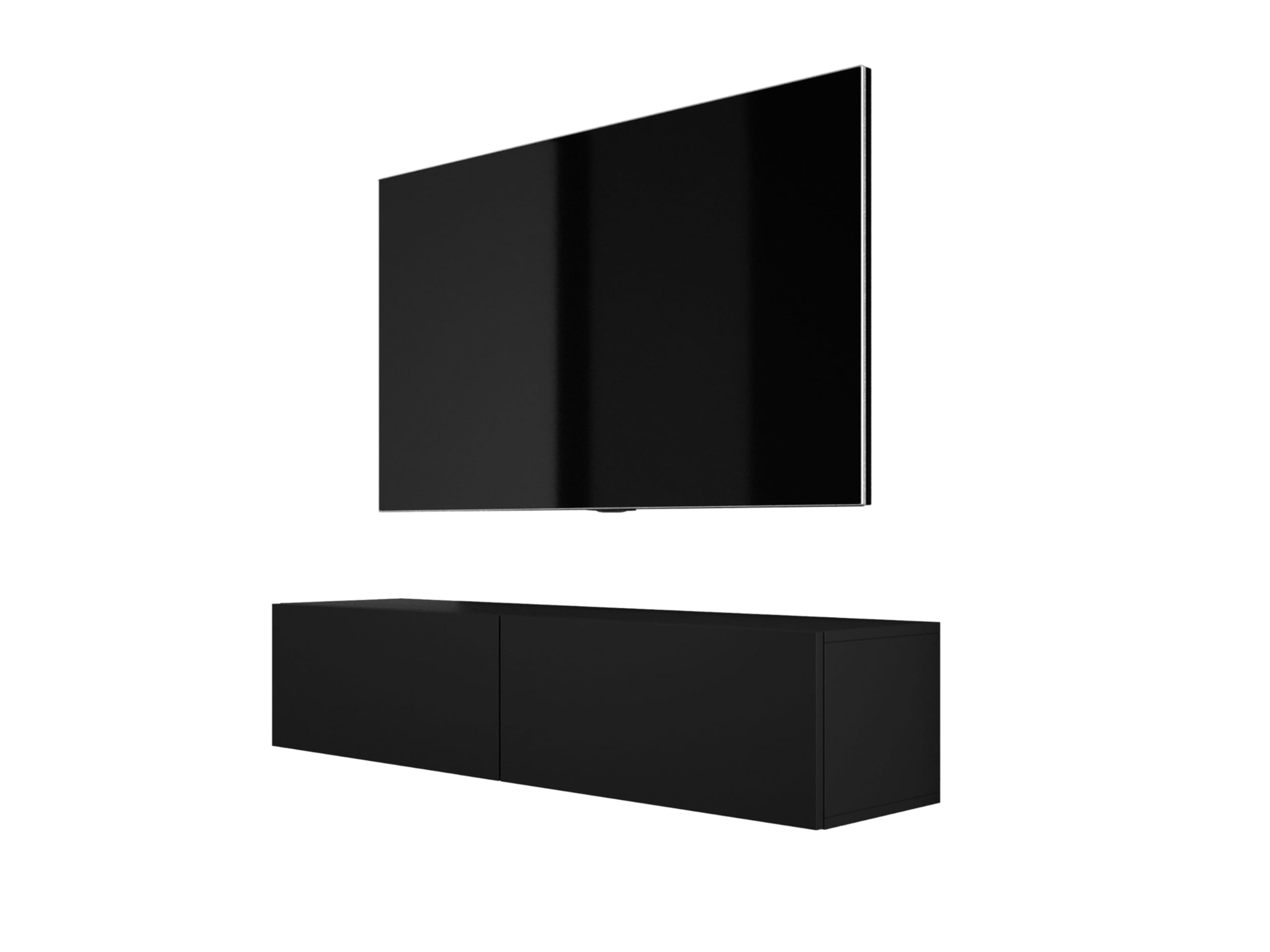 Hängendes TV- Schrank (B: 140 cm, H: 34 cm, T: 32 cm) in Schwarz Matt