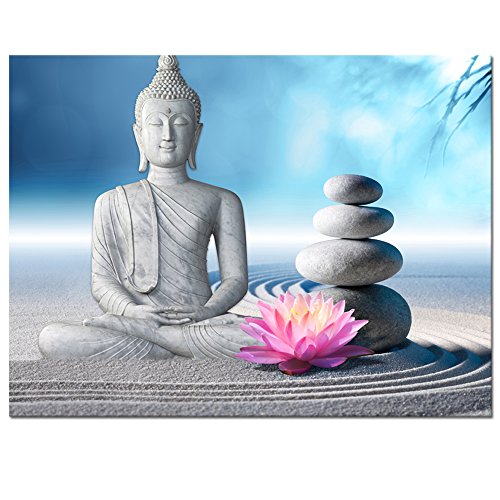 Visual Art Decor Buddha Canvas Wall Art Framed And Stretched Large Peaceful Buddha Act With Compassion White Sand Zen Stone Canvas Prints Buddhism Decoration For Wall (24"X32") #TOP27