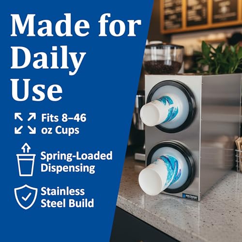 Image of San Jamar Ez-Fit Cup Dispenser Cabinet with 2 Tiers for Restaurants, Dining Halls, and Fast Food, Stainless Steel, 18.50 x 10.50 x 26.25 Inches, Silver