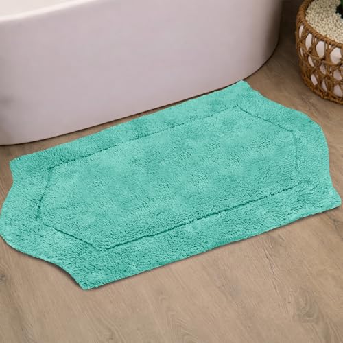 Home Weavers Waterford Collection 100% Cotton Tufted Bath Rug, Extra Soft and Absorbent Bath Rugs, Non-Slip Plush Bath Carpet, Machine Wash, Bath Mat for Bathroom, 21"x34" Rectangle, Turquoise
