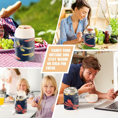 Termo de comida para oficina con diseño de libélula y cuchara plegable 8
