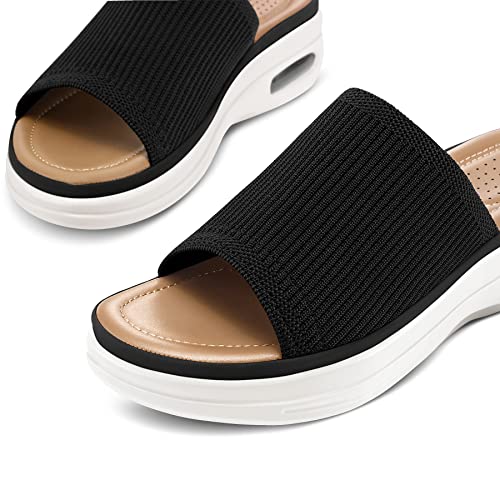 mysoft Women's Comfortable Slide Sandals Air Cushion Knit Slip On Wedge Lightweight Walking Sandals Platform Summer Shoes3