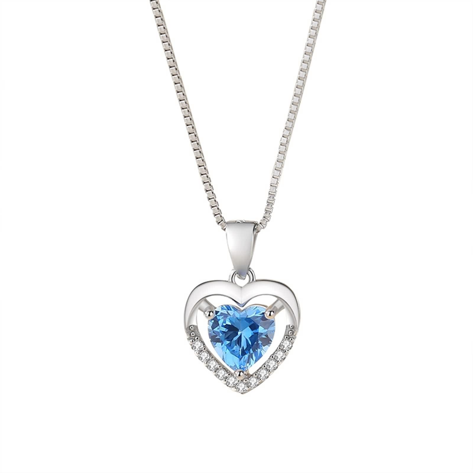 Collana con Ciondolo A Cuore, Collana Donna Lunga Blu Topazio Catenina Gioielli Vero Oro Bianco 9K/14K/18K con Moissanite Oro Bianco 40+5cm