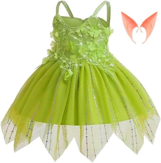 ZKR Tinkerbell Costume Fairy Dress for Toddler Girl Kid Halloween Cosplay Outfits 5T