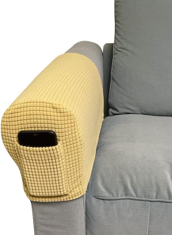 Miniatura 4 de BADASS SHARKS Juego de 4 fundas elásticas para reposabrazos de poliéster suave, protectores de muebles antideslizantes para silla, sofá (beige +