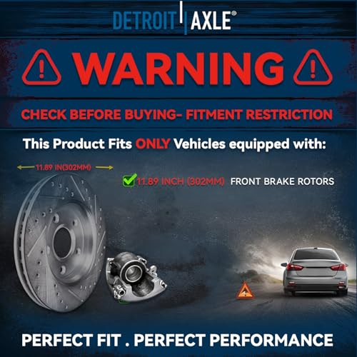 Image of Detroit Axle - Front Brake Kit for 2008-2011 Dodge Grand Caravan | Chrysler Town & Country 09-12 Routan Drilled Brake Rotors Ceramic Brake Pads Wheel Hubs Replacement 11.89 inch Rotors