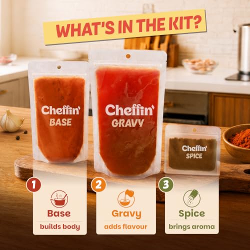 Image of Cheffin' Butter Chicken Masala, 285g | Chef Curated Gourmet Cooking Kit | Cooks 150-200g Chicken | Ready in 10 Min | 100% Natural, No Preservatives | Just Add Fresh Chicken |Serves 2-3