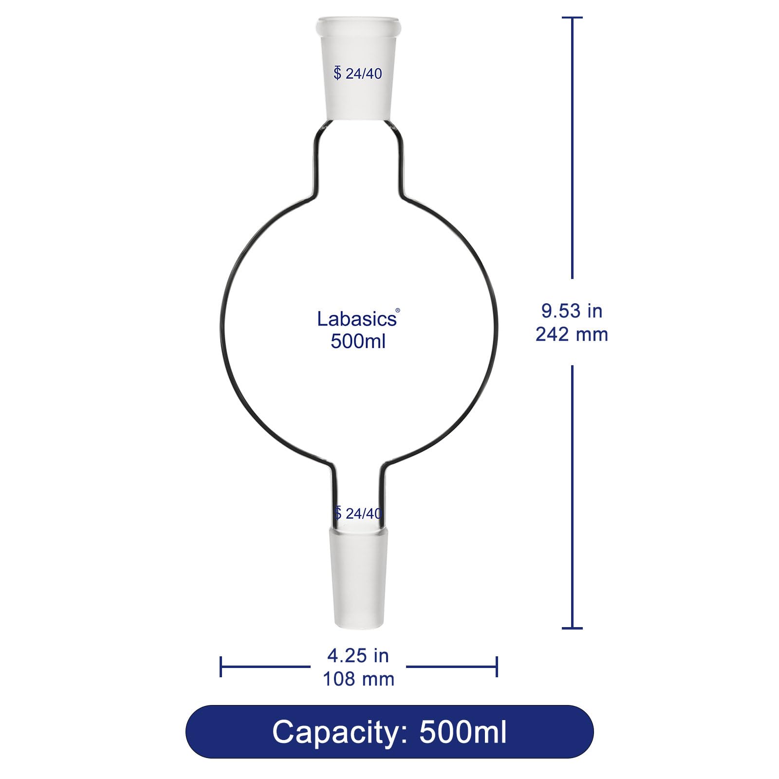 Labasics Réservoir de Chromatographie en Verre 500 ml, Verre Borosilicaté pour Expériences de Chromatographie