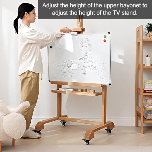 Soporte móvil de piso para TV de madera maciza con estante miniatura 2