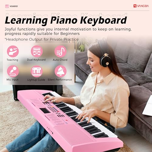 Image of Vangoa Pink Electric Piano Keyboard 61 Keys Light Up for Girls with Stand