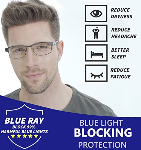 Jjwell 4 Pack Blue Light Blocking Mens Reading Glasses, Metal Computer Readers Glasses For Men With Comfort Spring Hinge, Reduce Eye Strain Dryness Headache, Anti-Uv (Magnification Strength 1.00) #TOP5