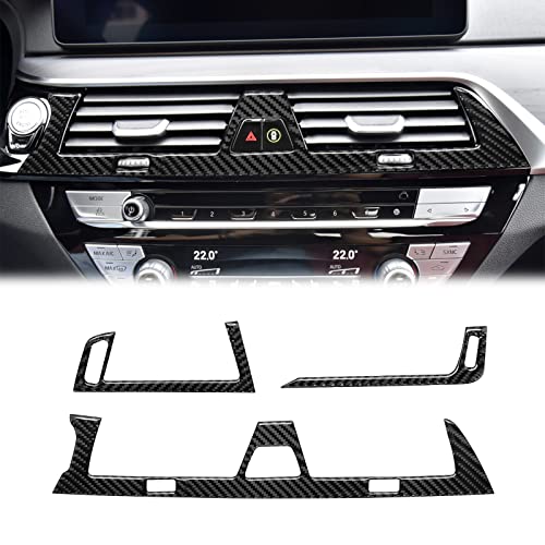 SUNJIKA Compatible with Carbon Fiber Center Control Air Conditioner Outlet Vent Frame Trim Sticker Interior Accessories for BMW 5 Series G30 G38 525i 530i 540i 2018 2019 2020 2021 Black 3PCS