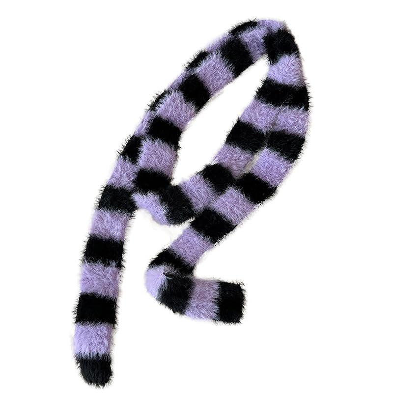 Y2k Striped Scarf Long Skinny Scarf Cute Fuzzy Neckerchief Fluffy Scarves Grunge Acubi Accessories Emo Streetwear