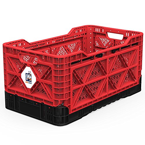 Bigant Heavy Duty Collapsible & Stackable Plastic Milk Crate - Snap Lock Foldable Industrial Garage Storage Bin Container Utility Tote Basket (Orange Red, 1 Large Crate)