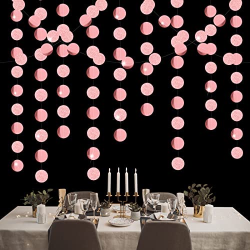Glitzer Runde Papier Banner, 4 Stücke Punkte Kreis Girlande 52 FT Doppelseitig Funkeln Roségold Paper Polka Dot Streamer Hängend für Hochzeit Geburtstag Valentinstag Deko Cover