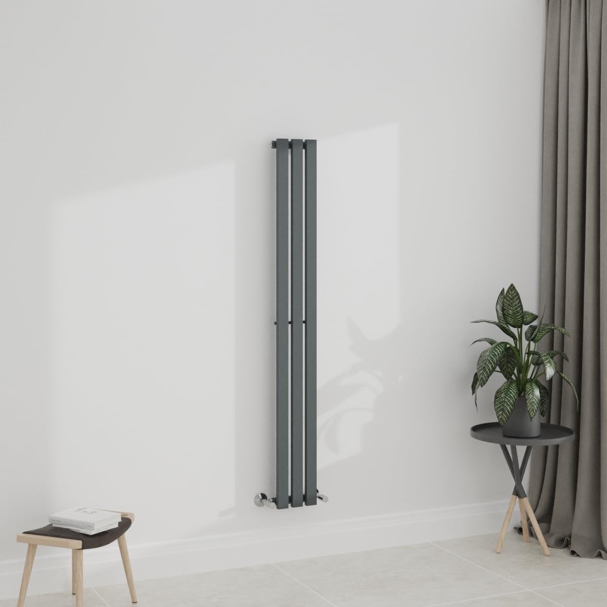 WarmeHaus Anthracite 1600x200mm Vertical Column Radiator Single Flat Panel