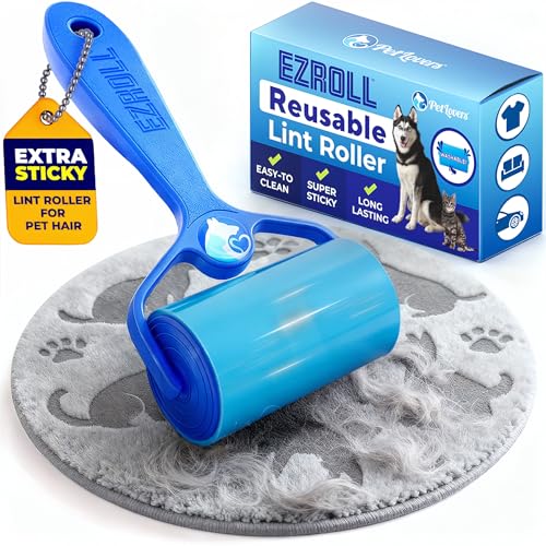 PetLovers EzRoll Reusable Lint Roller - Sticky for Life & Multi-Purpose Pet Hair, Dust, & Lint Remover for Clothing, Upholstery, & Cars - Sustainable, Washable & Efficient