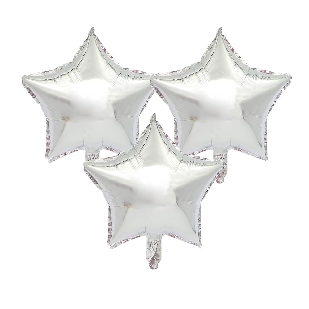 BrainGigglesPack of 3 Star Foil Balloon - 18inch Star Shape Foil Balloon | Party Balloons for Birthday Decorations, Wedding, Anniversary, Bridal, Baby Shower (Silver)