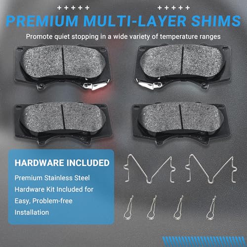 Image of Front Brake Pads Set Compatible with Lexus GX460 GX470, Toyota 4Runner FJ Cruiser Sequoia Tacoma Tundra Pickup Automotive Replacement Brake Pads Semi-Metallic D976
