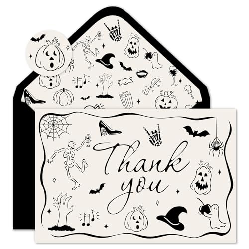 Cartes de remerciement Halloween pour anniversaire enfant avec enveloppe fantôme et squelette