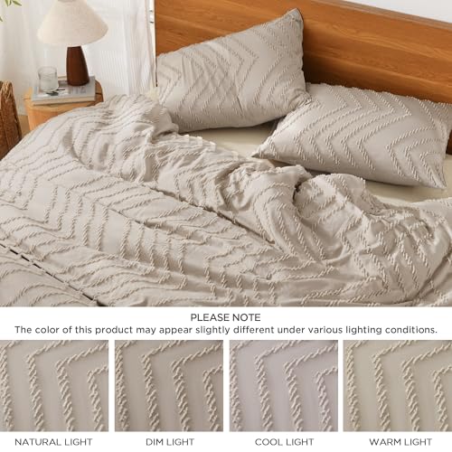 Image of Litanika Boho King Comforter Set, 3 Pcs Khaki Lightweight Bedding Set