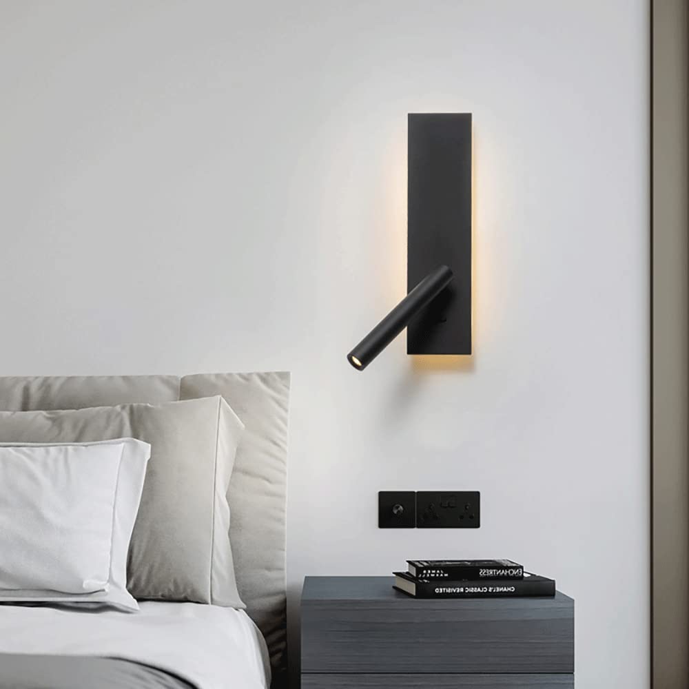 Lampka ścienna do czytania przy łóżku, mini lampy podświetlające, czarno-biały metalowy kinkiet ścienny z funkcją regulacji 350°, ultracienka ściana tła oświetlenie dekoracyjne nastrojowe świa