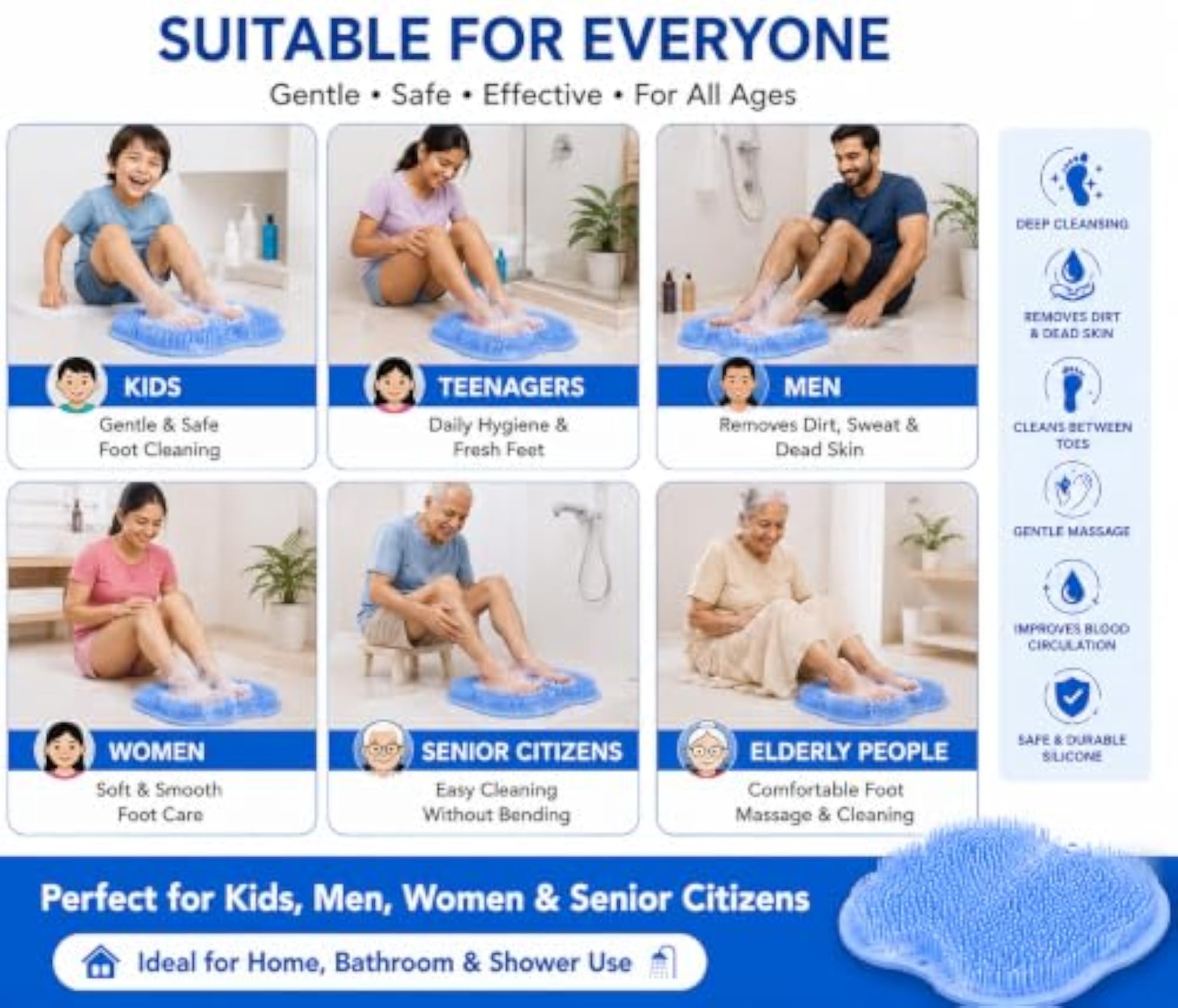 Silicone Shower Foot Scrubber Mat with Suction Cups