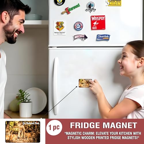 Image of Elegant Fridge Magnet with Themes |Rectangular Size Refrigerator Magnet with Magnetic Rubber Back | Pack of 1, 8.6cm X 5.4cm (Gir National Park)