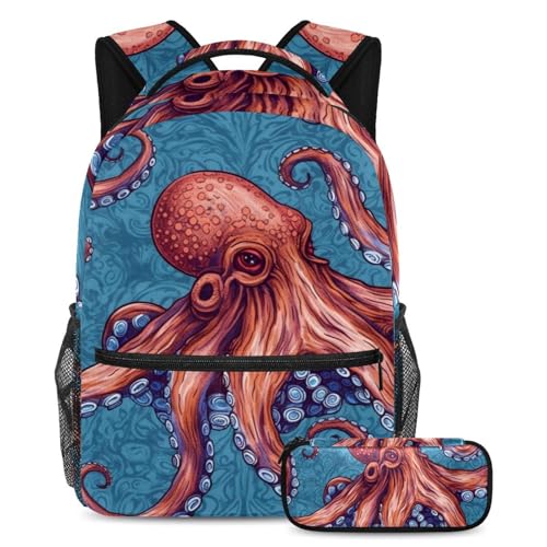 Ensemble cartable pieuvre de mer monstre vintage pour le collège et lycée