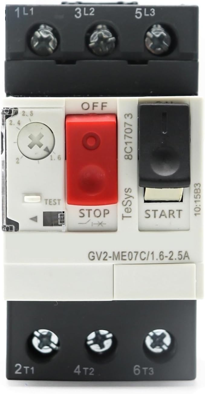 GV2ME Series Motor Protector Motor Circuit Breaker Push Button 3P Thermal Magnetic Type Motor Breaker 1Pcs(GV2ME06C 1-1.6A)